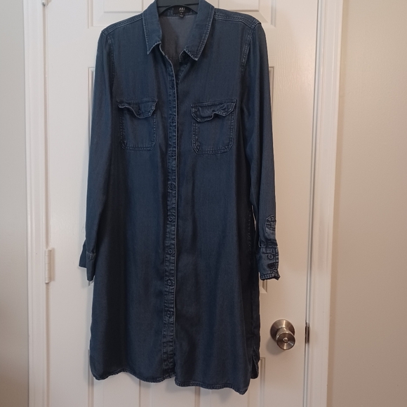 ABS by Allen Schwartz Denim Shirt Dress W/Pockets Sz L - Picture 1 of 6